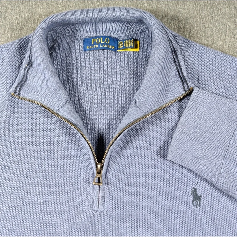 POLO Ralph Lauren Sweater Mens XXL TG 1/4 Zip PIMA Cotton Pullover Waffle Knit
